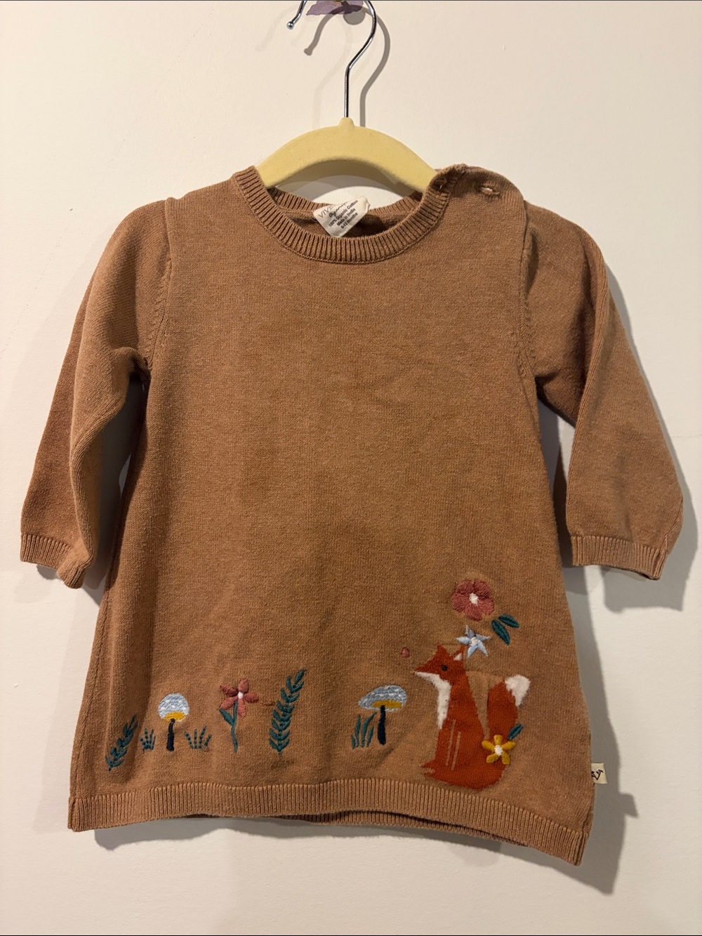 Cozy Brown Fox Knit Dress for Girls